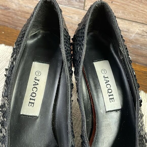 Jacqie Vintage Black Sequined High Heels, Black and Silver, Size 7 - Picture 9 of 9